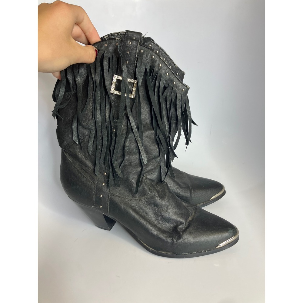Dingo leather black‎ fringe cowboy boots western women's size 9.5 Festival rodeo